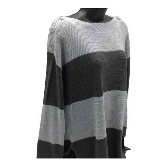 Vince Camuto Women’s Medium Gray Black Stripe Sweater Button Shoulder NWOT - Picture 13 of 15